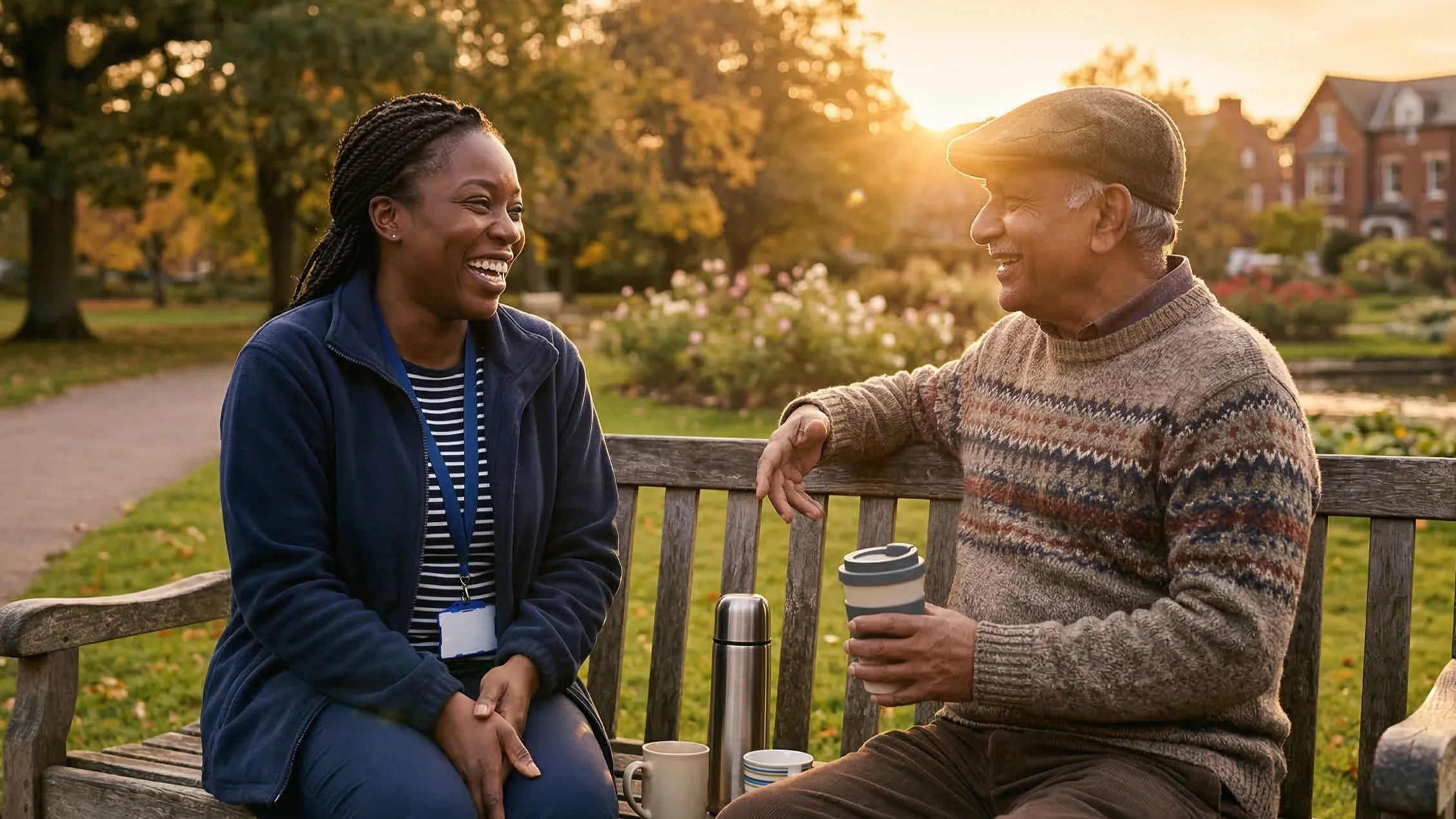 A DMOC support worker and service user reviewing a care plan together at a table